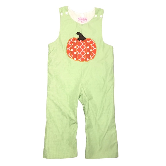 The Smocked Shop Falll Pumpkin Overalls - Picture 1 of 8